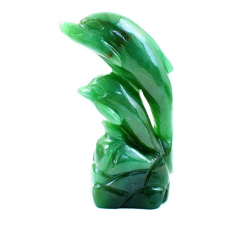 gemsmore:Genuine Green Aventurine Hand Carved Gemstone Twin Dolphin