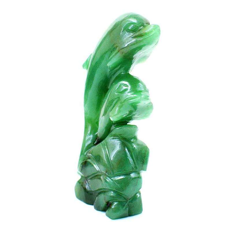 gemsmore:Genuine Green Aventurine Hand Carved Gemstone Twin Dolphin