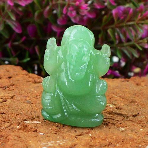 gemsmore:Genuine Green Jade Carved Ganesha Gemstone