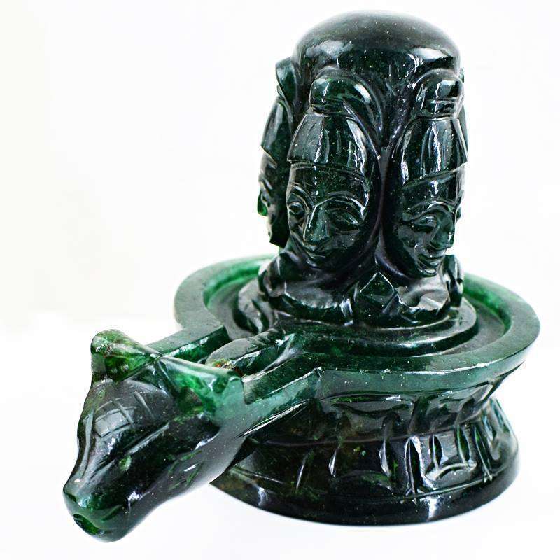 gemsmore:Genuine Green Jade Hand Carved Shiva Shivling