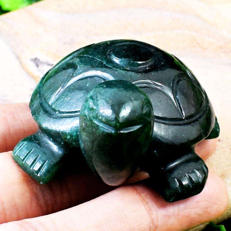 gemsmore:Genuine Green Jade Hand Carved Turtle