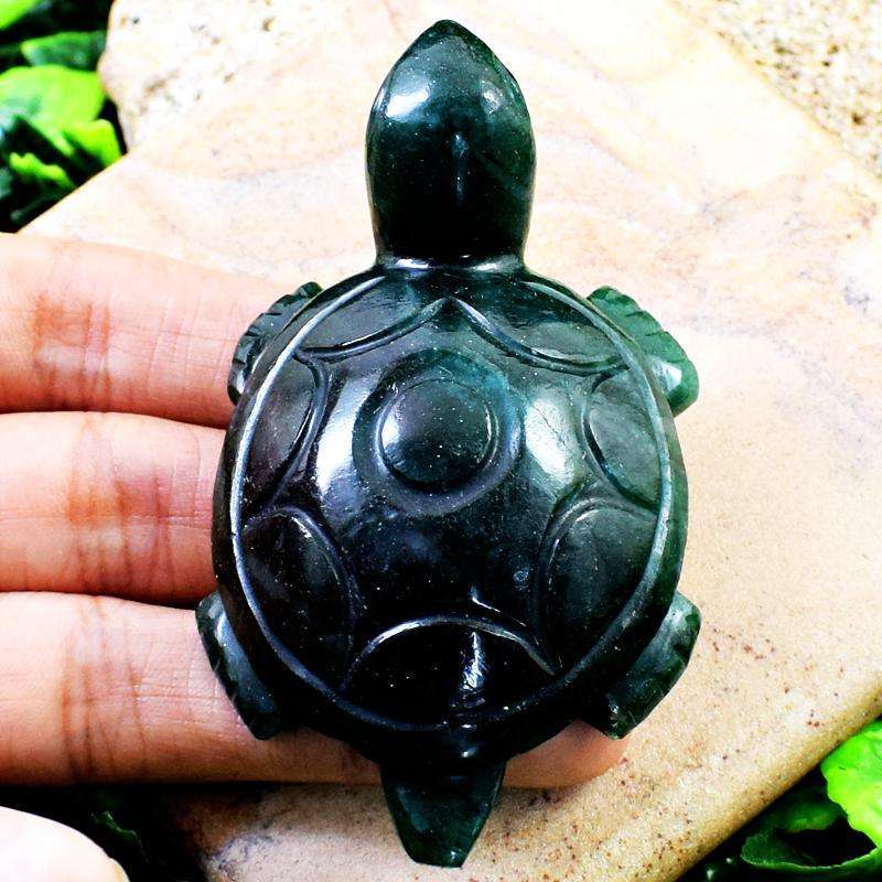 gemsmore:Genuine Green Jade Hand Carved Turtle