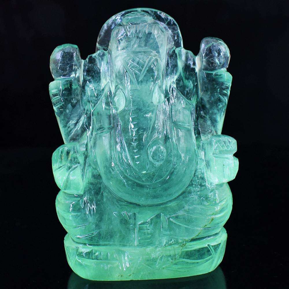 gemsmore:Genuine Hand Carved Green Fluorite Lord Ganesha