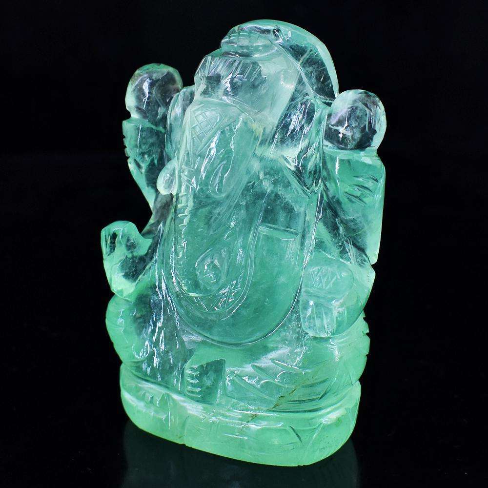 gemsmore:Genuine Hand Carved Green Fluorite Lord Ganesha