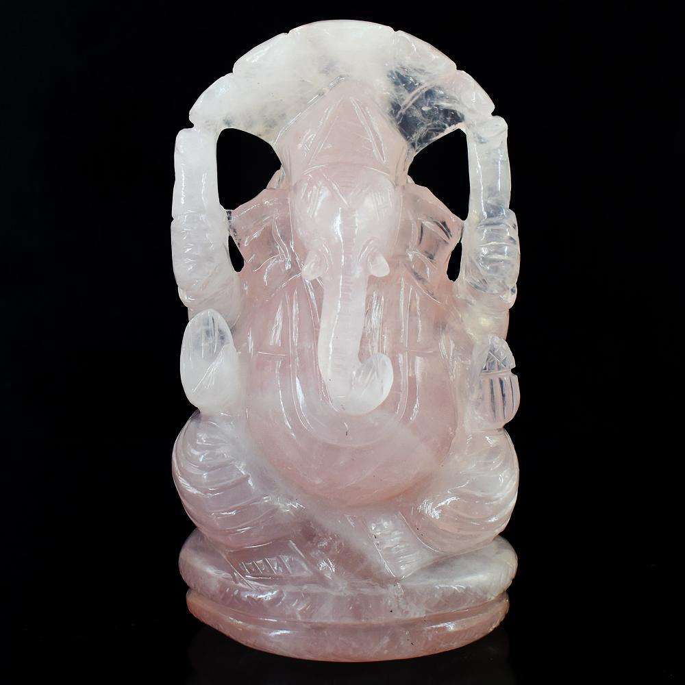 gemsmore:Genuine Hand Carved Pink Rose Quartz Ganesha Idol