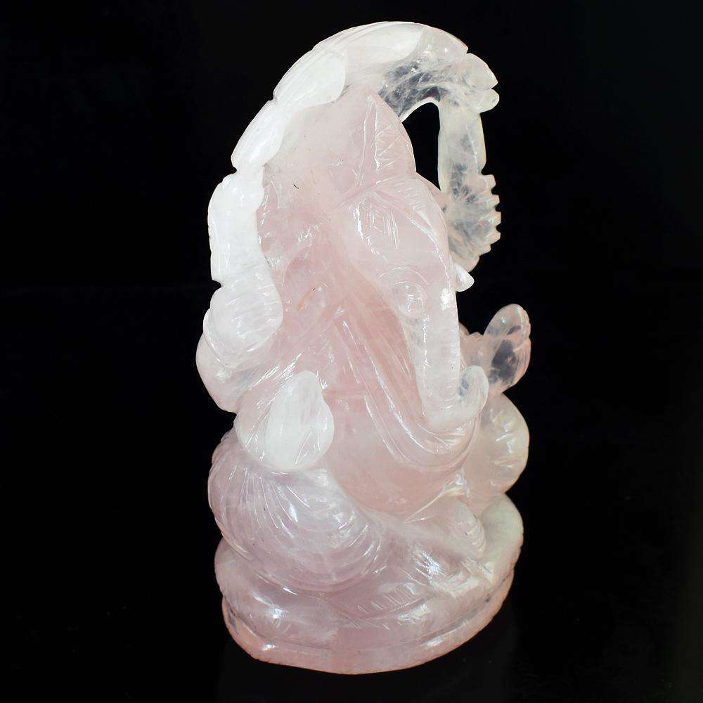 gemsmore:Genuine Hand Carved Pink Rose Quartz Ganesha Idol