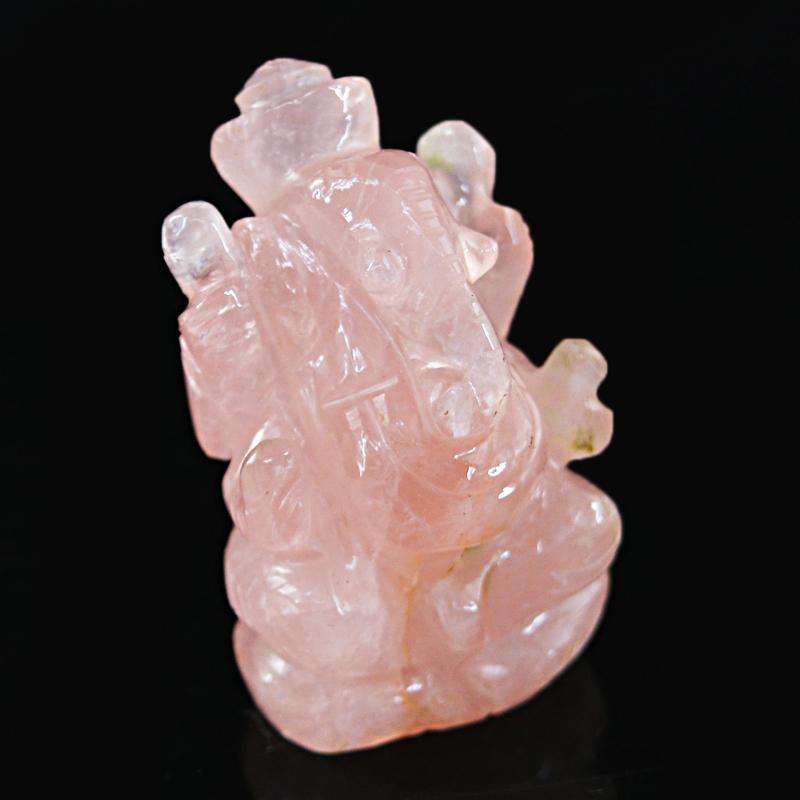gemsmore:Genuine Hand Carved Pink Rose Quartz Lord Ganesha Idol