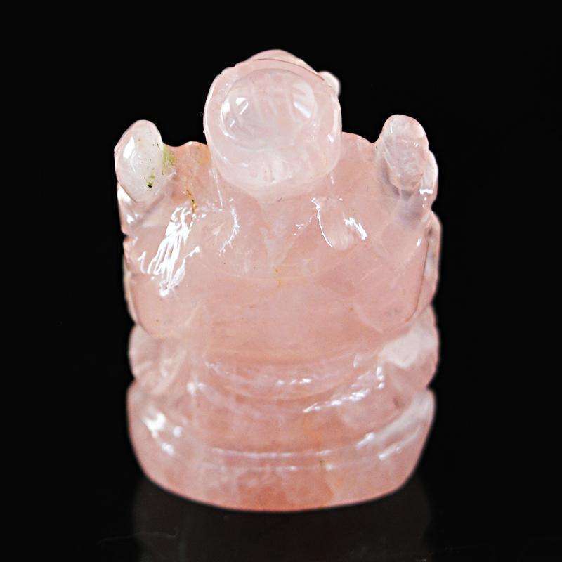 gemsmore:Genuine Hand Carved Pink Rose Quartz Lord Ganesha Idol