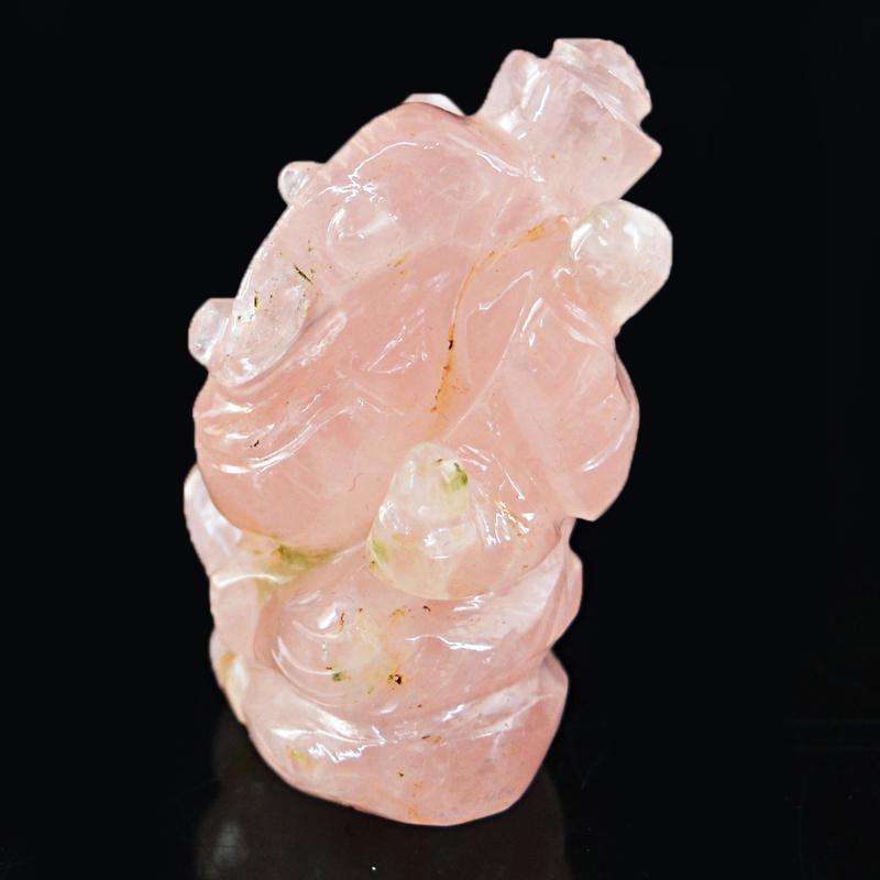 gemsmore:Genuine Hand Carved Pink Rose Quartz Lord Ganesha Idol