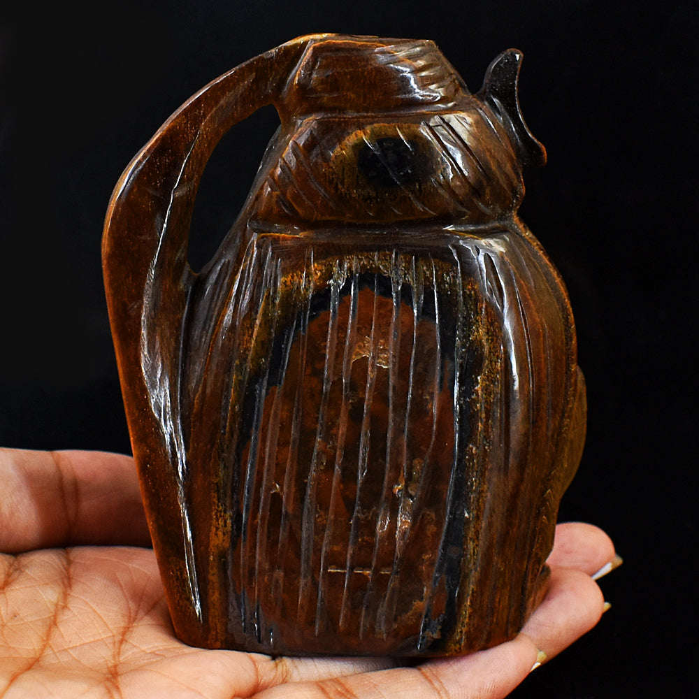 gemsmore:Genuine Hand Carved Tiger Eye  Lord Shiva Head Gemstone