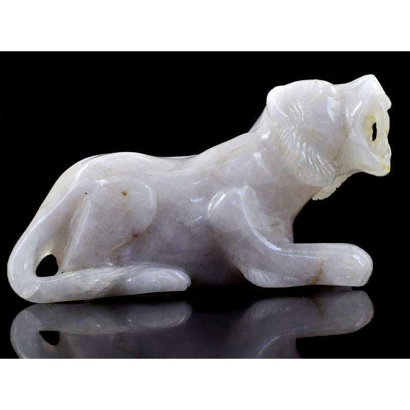 gemsmore:Genuine Hand Carved White Quartz Lion