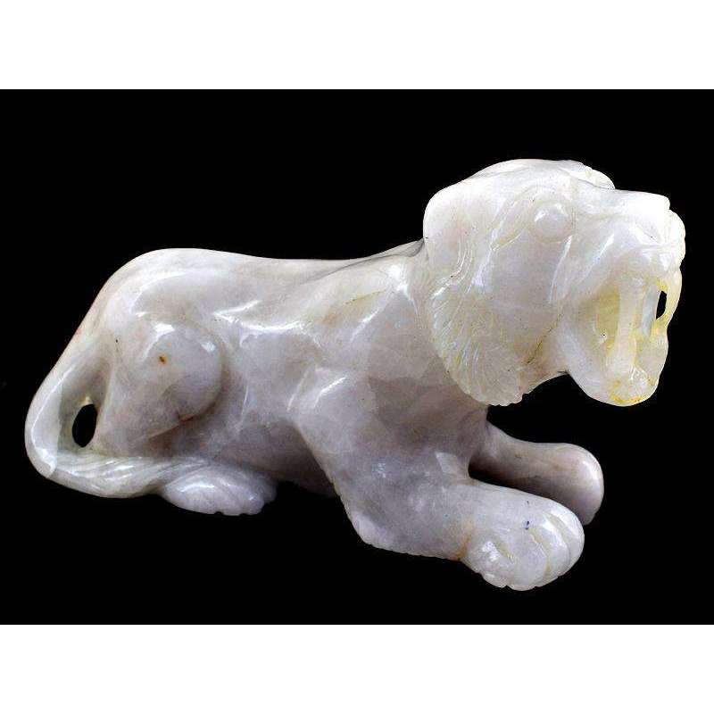 gemsmore:Genuine Hand Carved White Quartz Lion