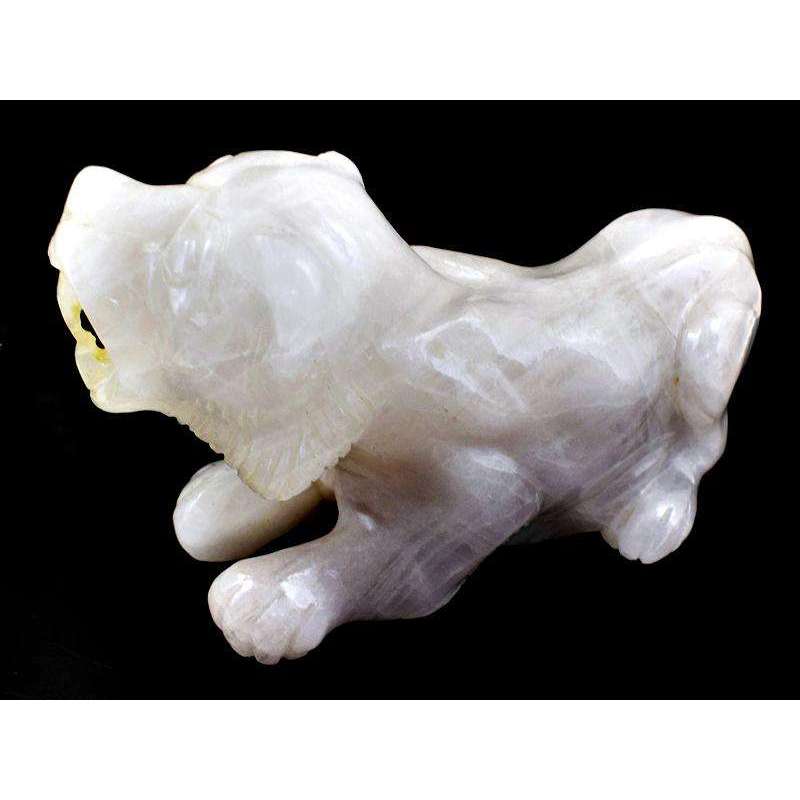 gemsmore:Genuine Hand Carved White Quartz Lion