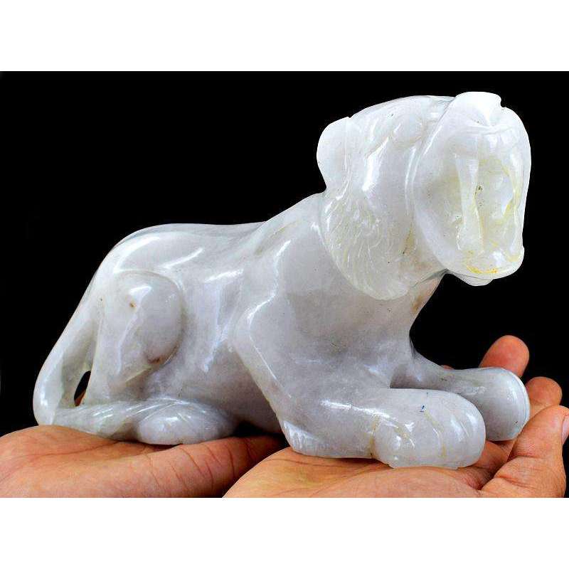 gemsmore:Genuine Hand Carved White Quartz Lion