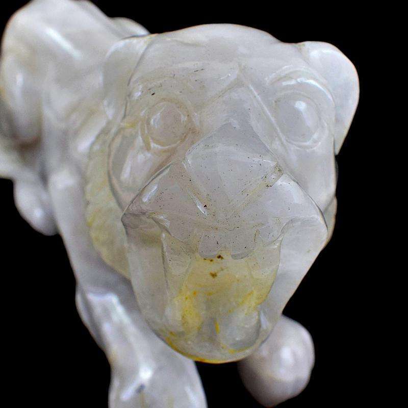 gemsmore:Genuine Hand Carved White Quartz Lion