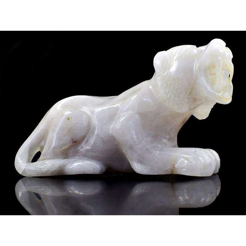 gemsmore:Genuine Hand Carved White Quartz Lion