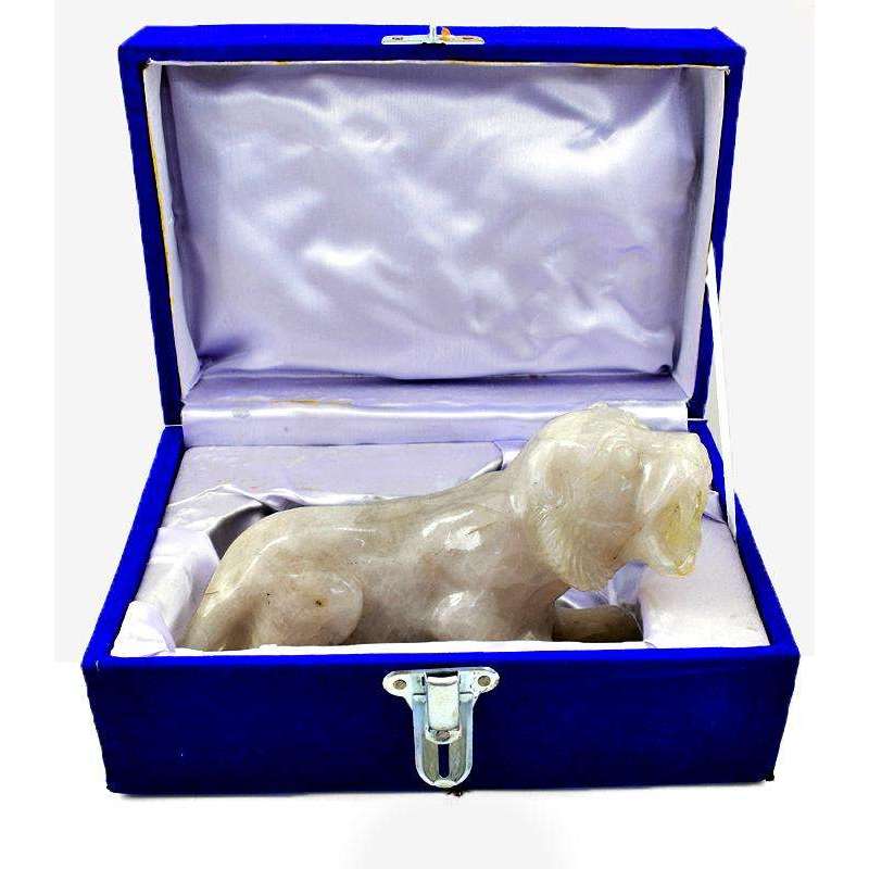 gemsmore:Genuine Hand Carved White Quartz Lion