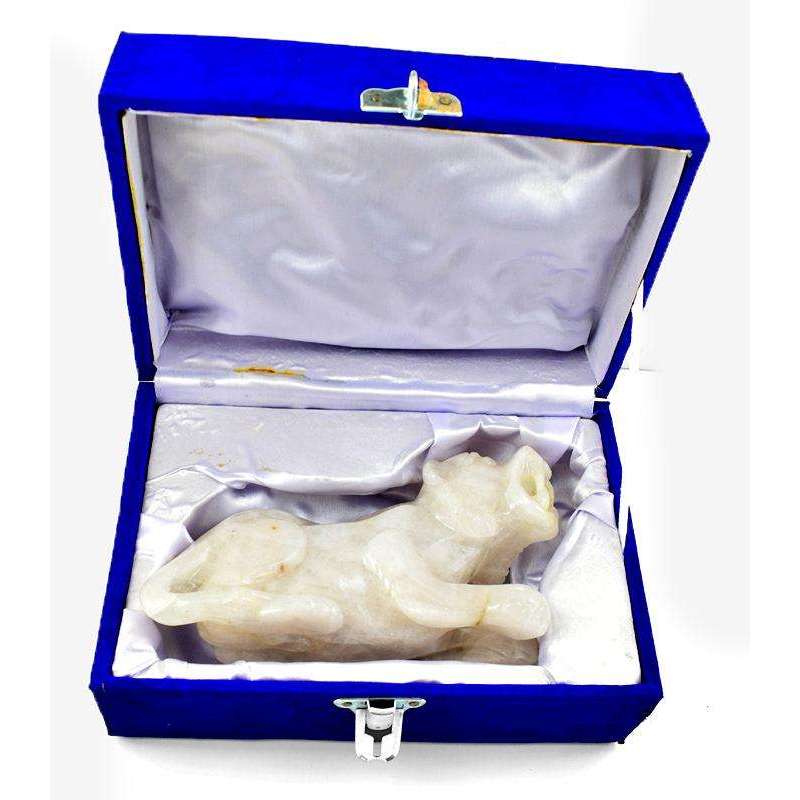 gemsmore:Genuine Hand Carved White Quartz Lion