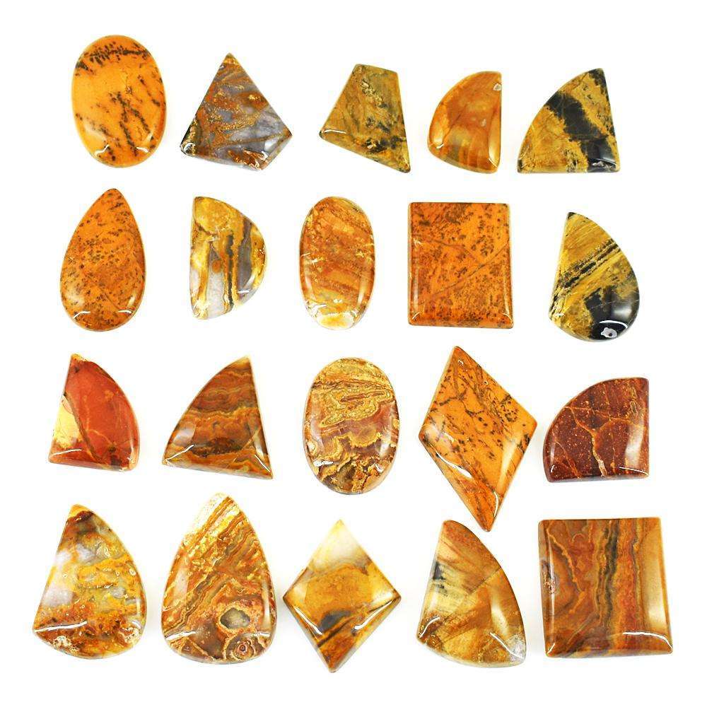 gemsmore:Genuine Honey Dendrite & Dragon Egg Jasper Untreated Gemstone Cabochon Lot
