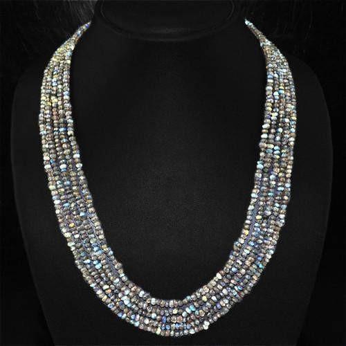 gemsmore:Genuine Labradorite 5 Line Faceted Beads Necklace