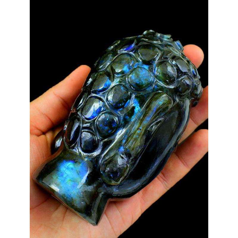 gemsmore:Genuine Labradorite Gemstone Carved Lord Buddha Head Idol Statute