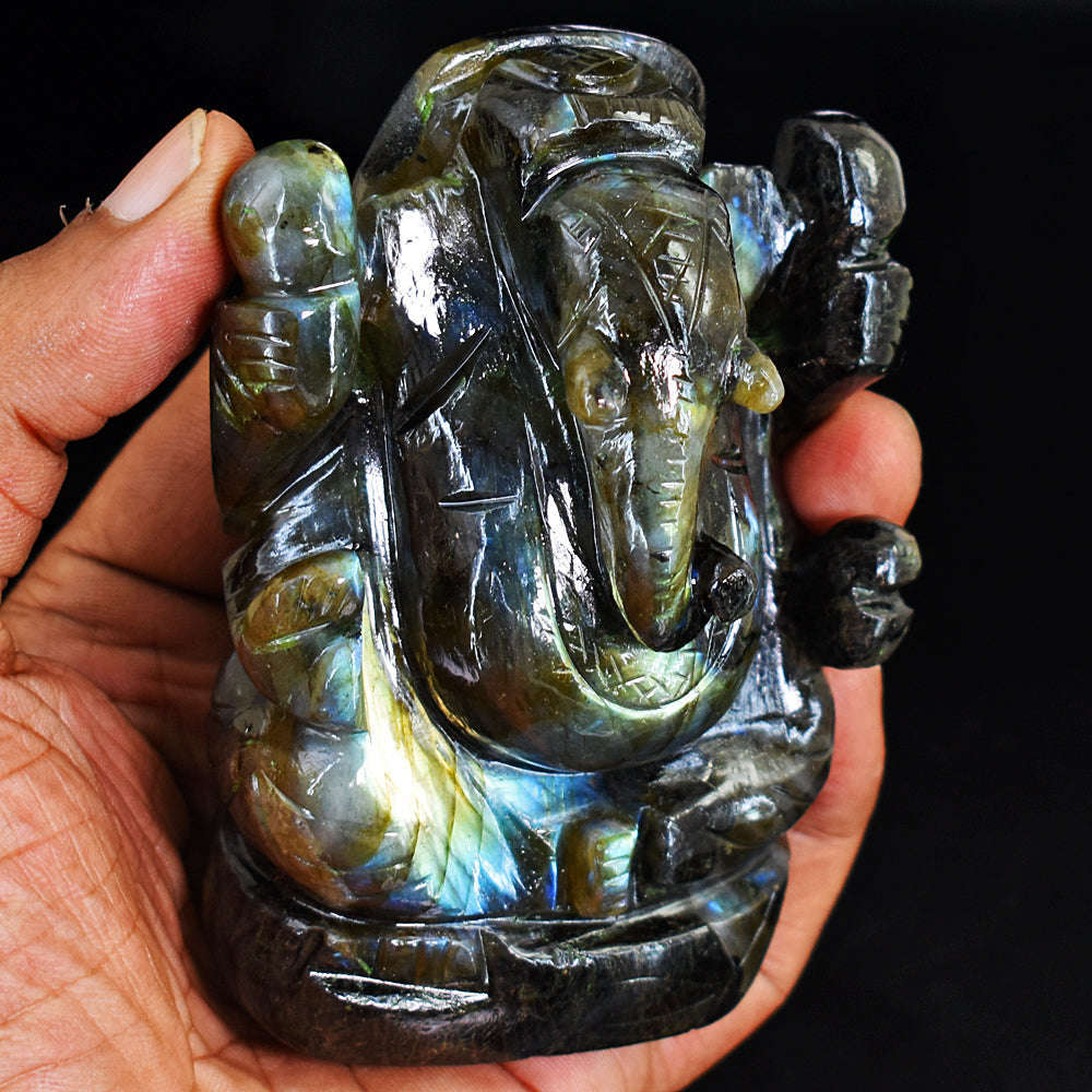 gemsmore:Genuine Labradorite Hand Carved Genuine Crystal Gemstone Carving Lord Ganesha