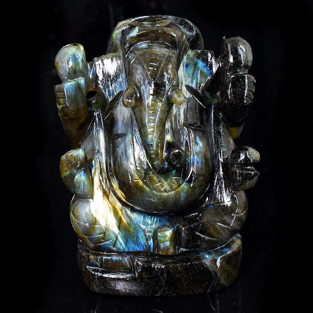 gemsmore:Genuine Labradorite Hand Carved Genuine Crystal Gemstone Carving Lord Ganesha