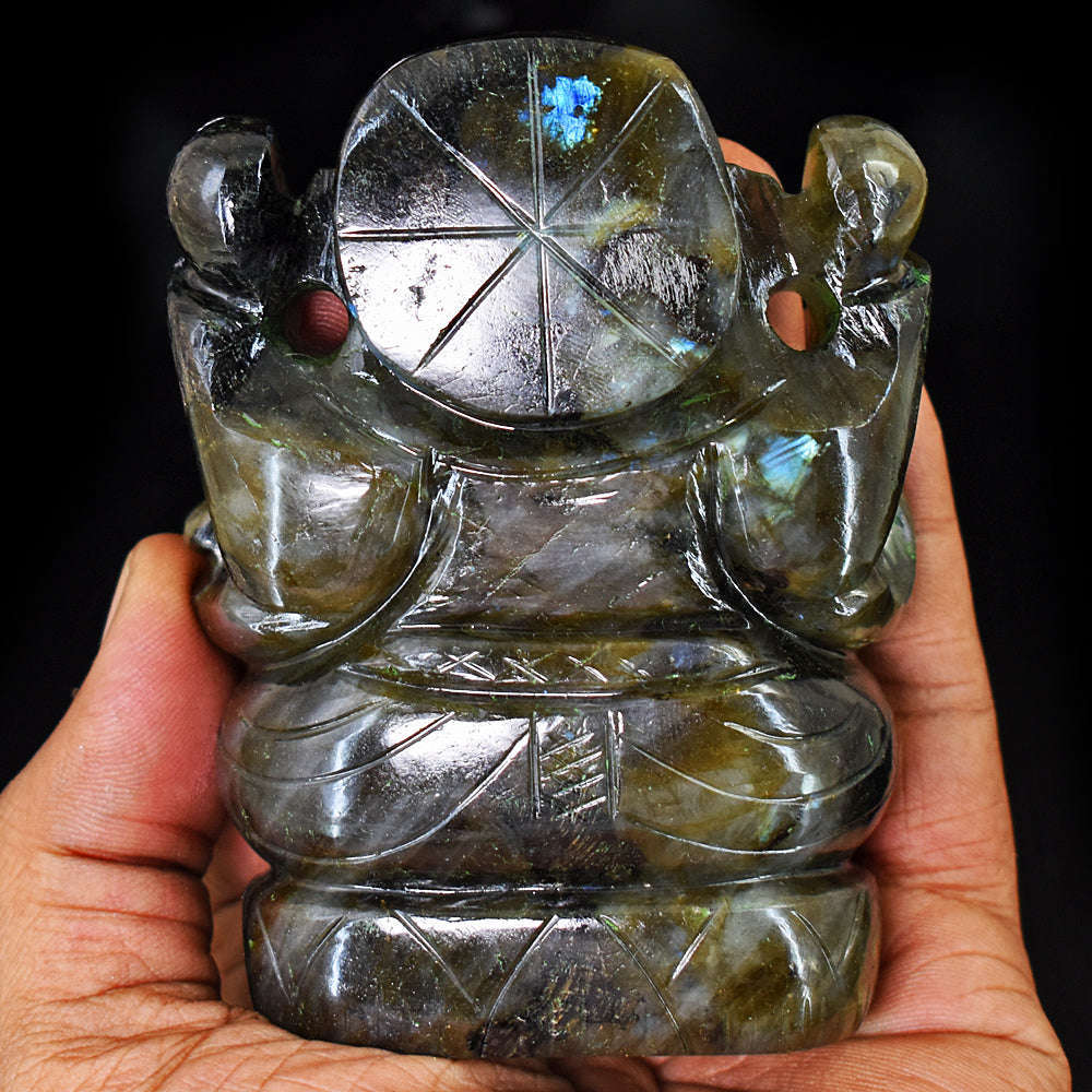 gemsmore:Genuine Labradorite Hand Carved Genuine Crystal Gemstone Carving Lord Ganesha