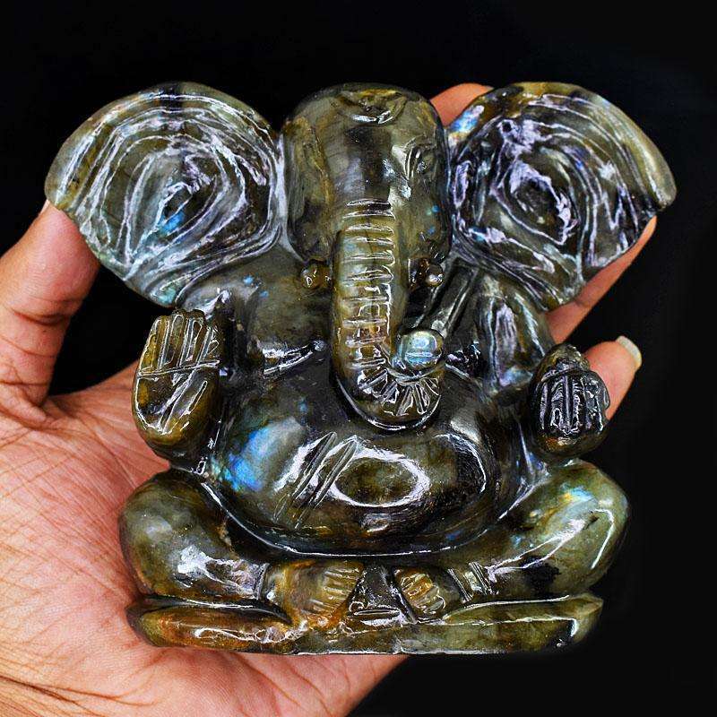 gemsmore:Genuine Labradorite Hand Carved Genuine Crystal Gemstone Carving Lord Ganesha