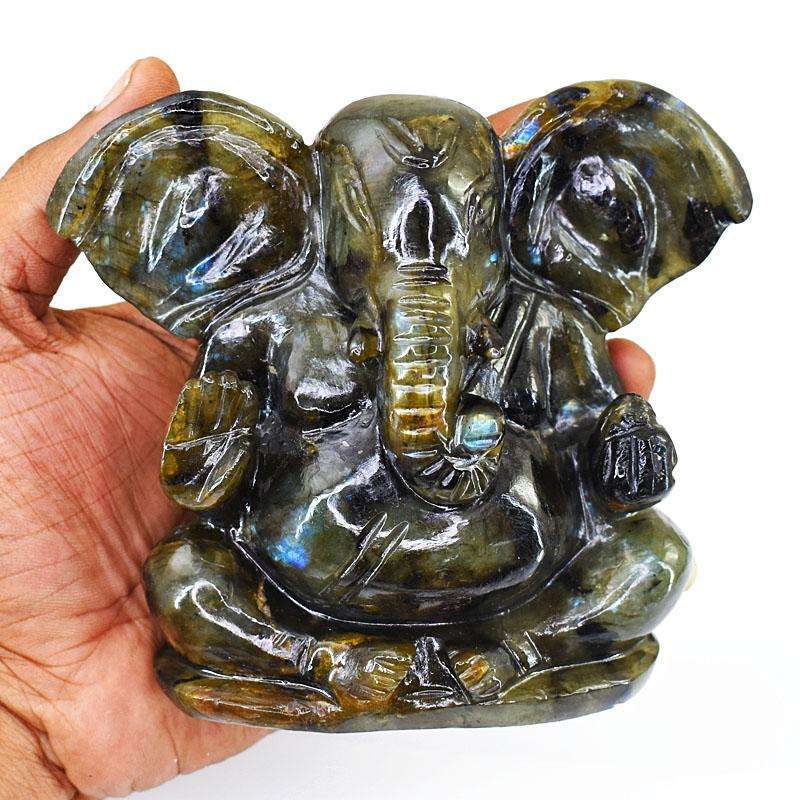 gemsmore:Genuine Labradorite Hand Carved Genuine Crystal Gemstone Carving Lord Ganesha