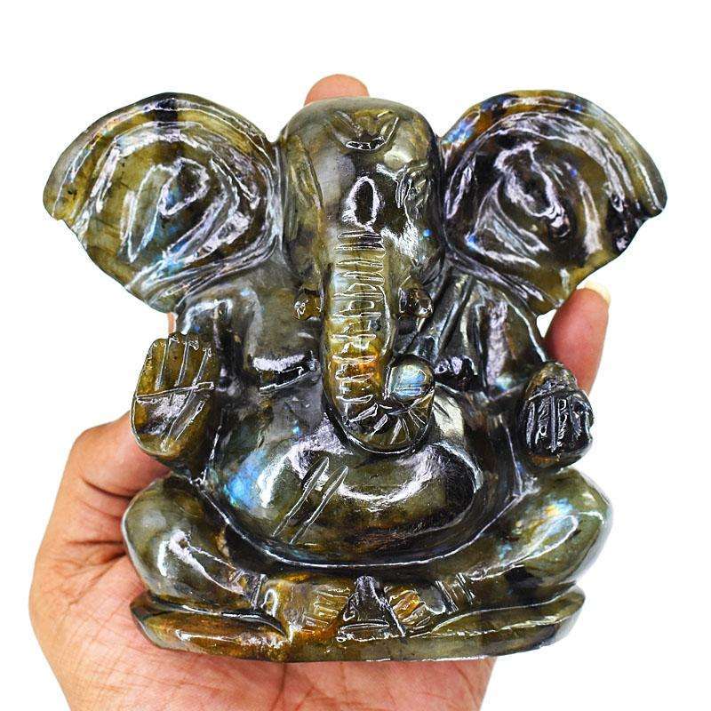 gemsmore:Genuine Labradorite Hand Carved Genuine Crystal Gemstone Carving Lord Ganesha