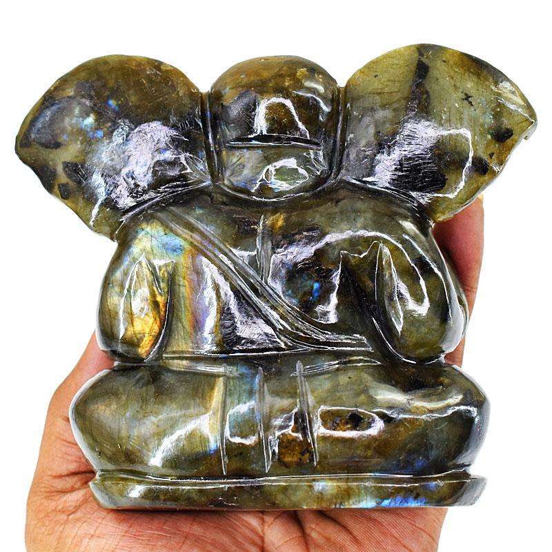 gemsmore:Genuine Labradorite Hand Carved Genuine Crystal Gemstone Carving Lord Ganesha