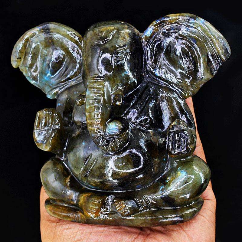 gemsmore:Genuine Labradorite Hand Carved Genuine Crystal Gemstone Carving Lord Ganesha