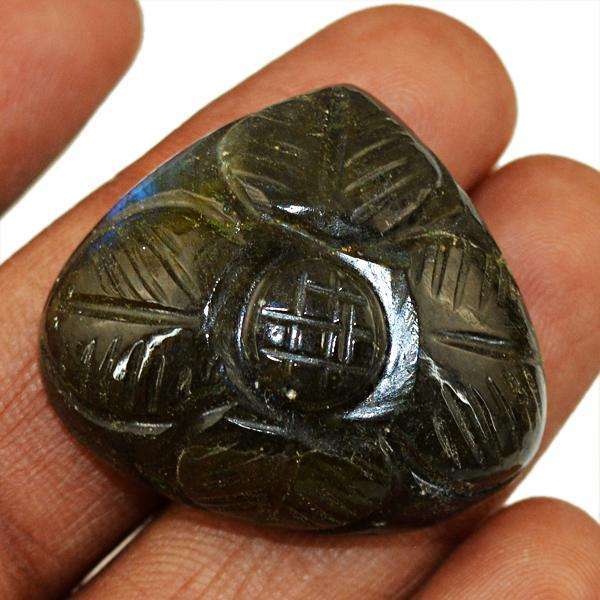 gemsmore:Genuine Labradorite Pear Shape Flower Carved Loose Gemstone