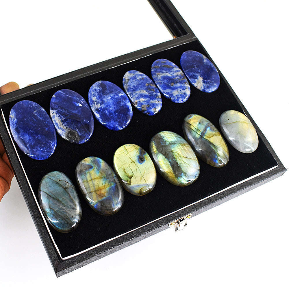 gemsmore:Genuine Labradorite & Sodalite Untreated Gemstone Cabochon Lot