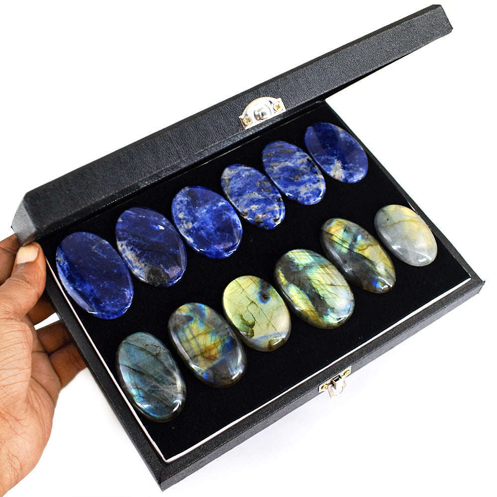 gemsmore:Genuine Labradorite & Sodalite Untreated Gemstone Cabochon Lot