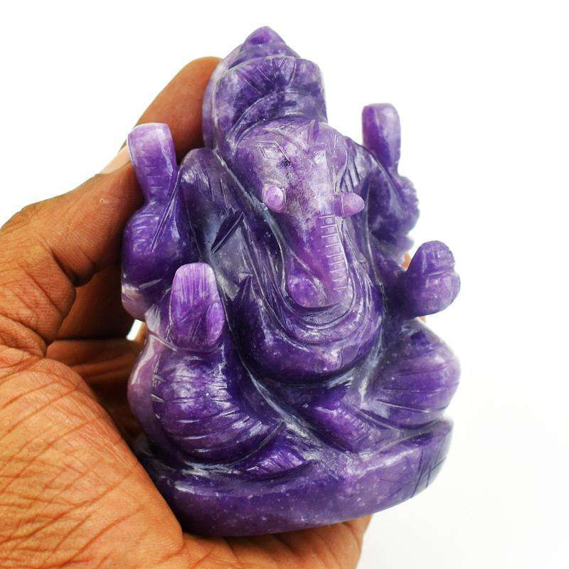 gemsmore:Genuine Lepidolite Carved Ganesha Idol - healing Crystals