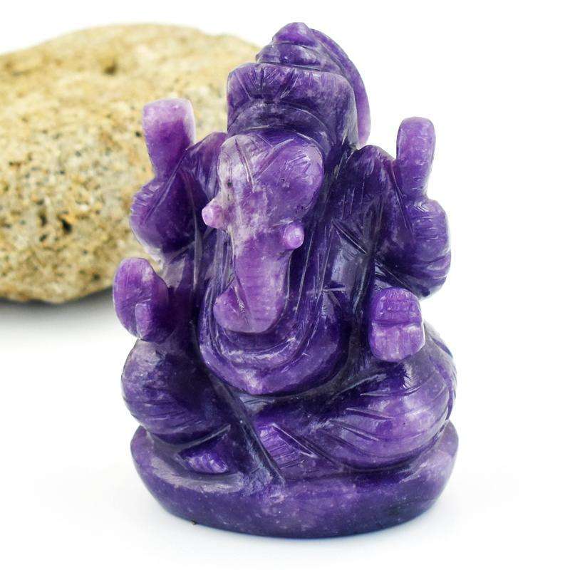 gemsmore:Genuine Lepidolite Carved Ganesha Idol - healing Crystals