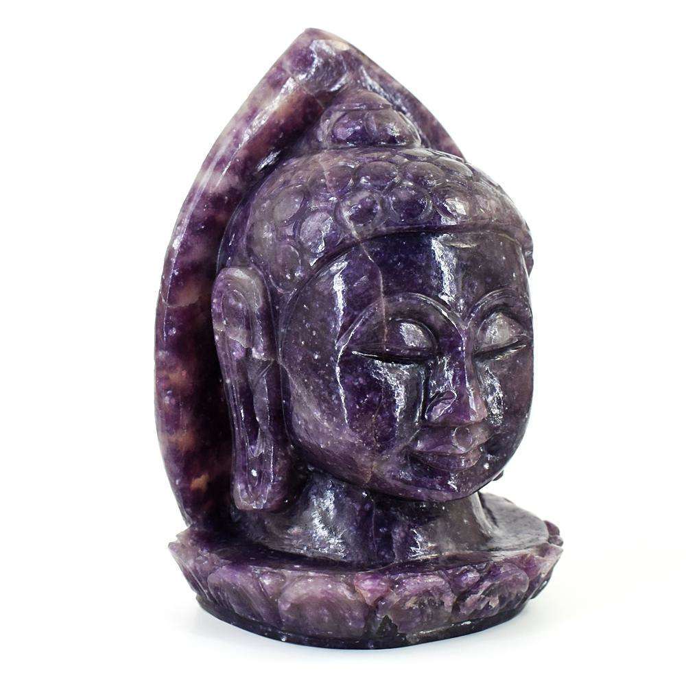 gemsmore:Genuine Lepidolite Hand Carved Genuine Crystal Gemstone Carving Leaf Palm Buddha Head