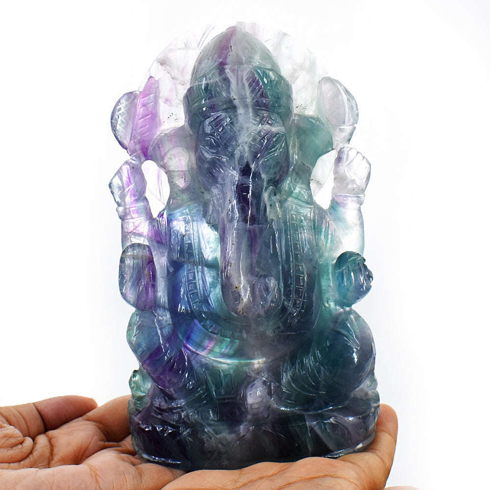 gemsmore:Genuine Multicolor Fluorite Carved Lord Ganesha Idol