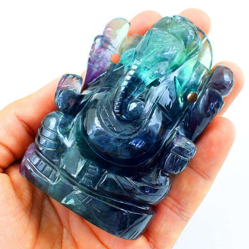 gemsmore:Genuine Multicolor Fluorite Carved Lord Ganesha Idol