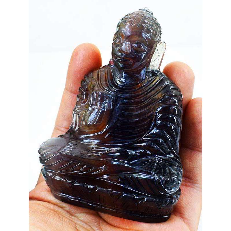 gemsmore:Genuine Multicolor Fluorite Hand Carved Lord Buddha Idol