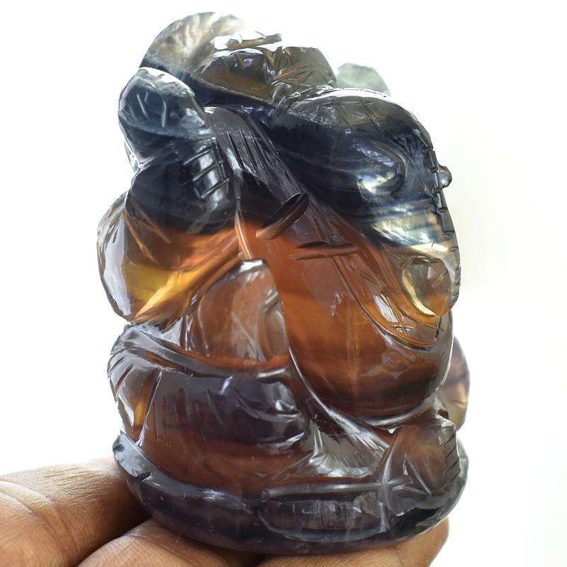 gemsmore:Genuine Multicolor Fluorite Hand Carved Lord Ganesha Idol