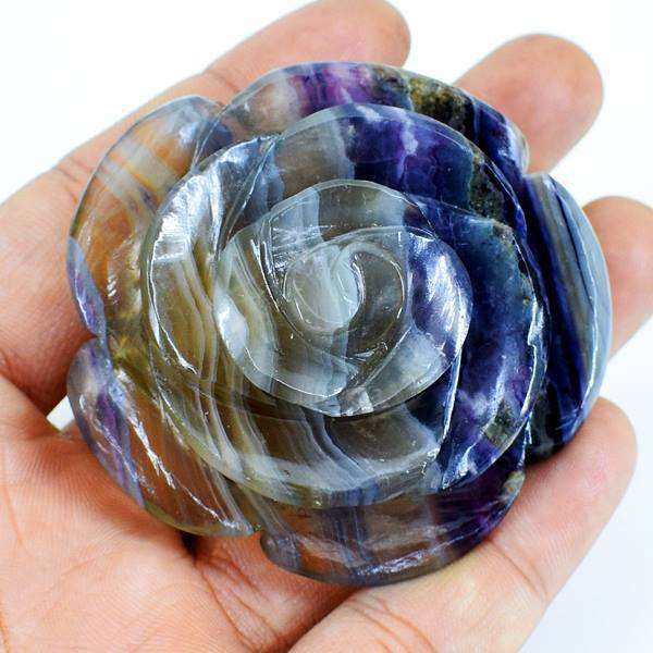 gemsmore:Genuine Multicolor Fluorite Hand Carved Rose