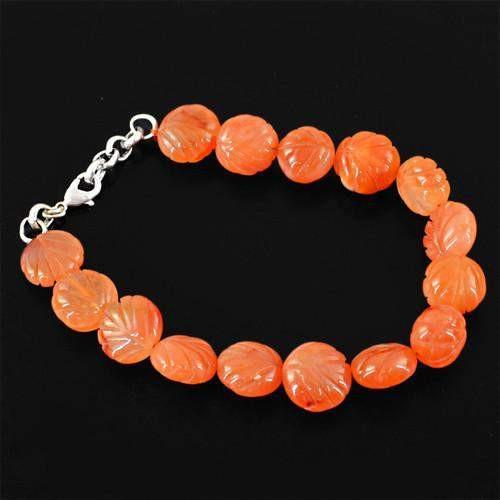 gemsmore:Genuine Orange Carnelian Carved Beads Bracelet