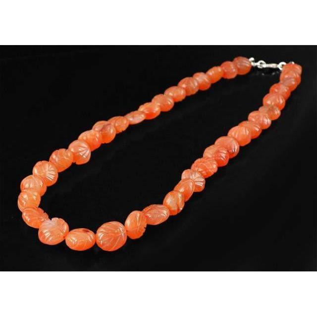 gemsmore:Genuine Orange Carnelian Carved Beads Necklace