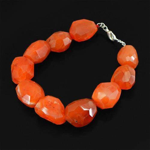 gemsmore:Genuine Orange Carnelian Faceted Beads Bracelet