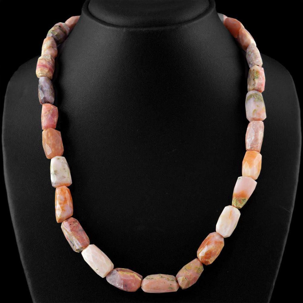 gemsmore:Genuine Pink Australian Opal Necklace Faceted Untreated Beads
