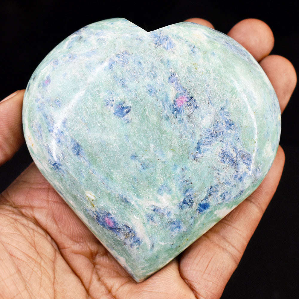 gemsmore:Genuine Pink In Ruby Fushite  Hand Carved Genuine Crystal Gemstone Carving Heart