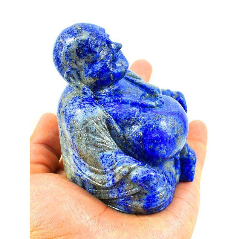 gemsmore:Genuine Premium Lapis Lazuli Hand Carved Laughing Buddha Idol Statute